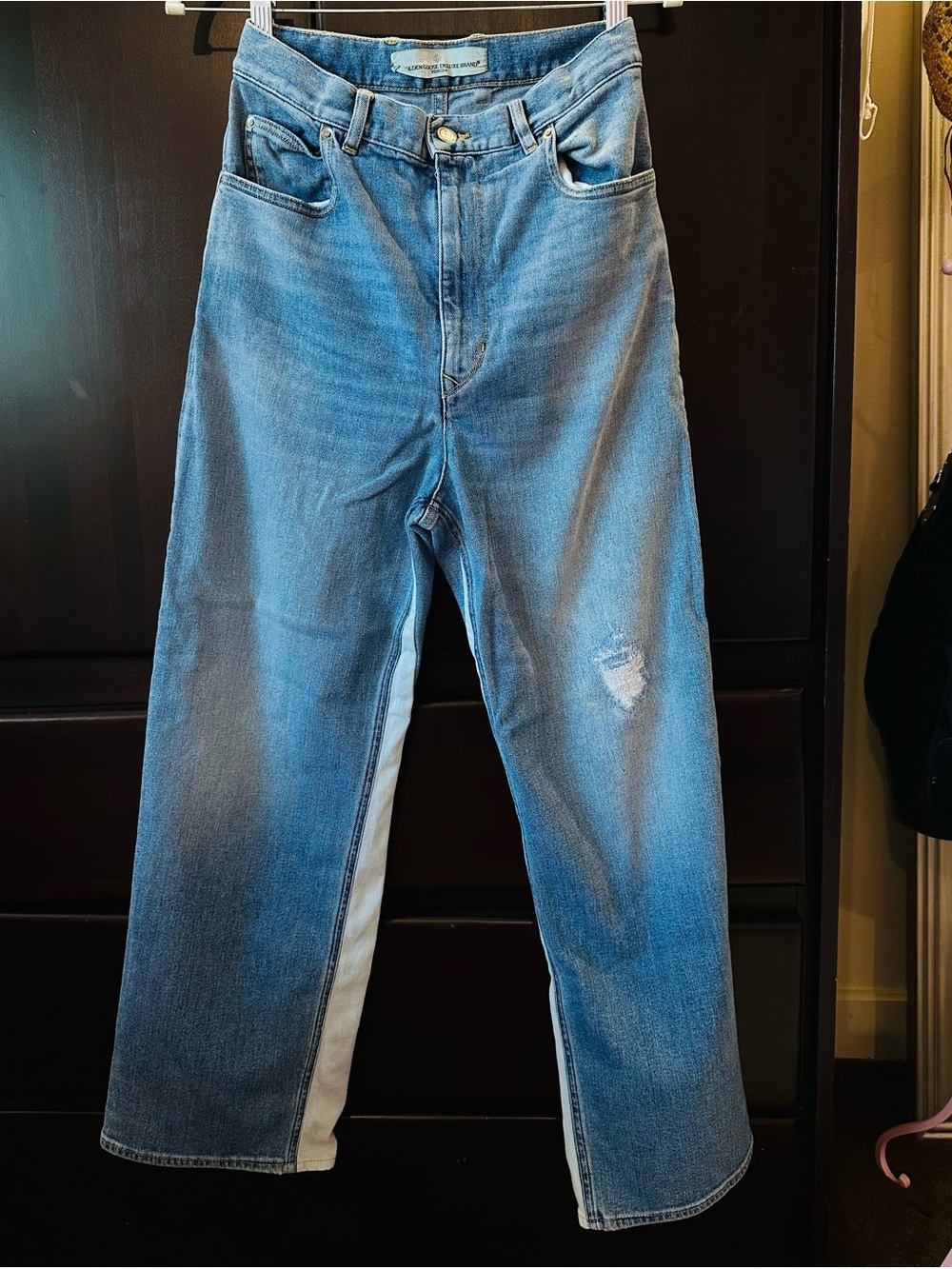 Golden Goose Women’s Light Blue Distressed Two Tone Baggy Wide Leg Jeans